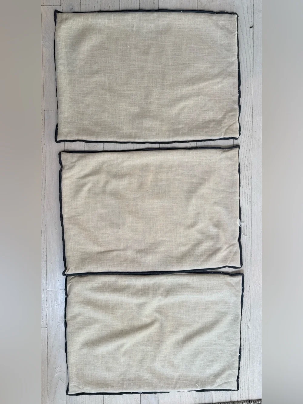 (3) 15”x22” Crate & Barrel Cotton Beige Pillow Covers and Matching Down Inserts